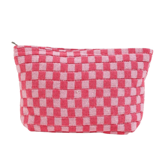 Travel Checker Cosmetic Makeup Pouch Clutch Bag